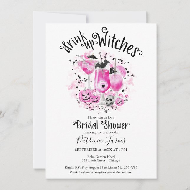 Cute Cocktails Halloween Bridal Shower Invitations (Voorkant)