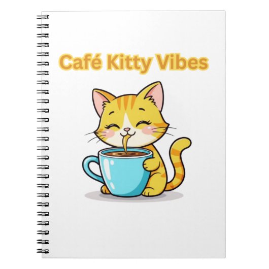 **Cute Coffee Cat – Adorable Cat Drinking Coffee I Notitieboek (Voorkant)
