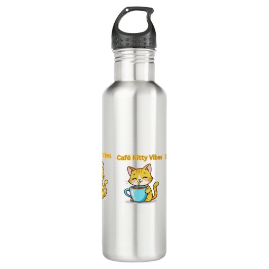 **Cute Coffee Cat – Adorable Cat Drinking Coffee I Waterfles (Voorkant)