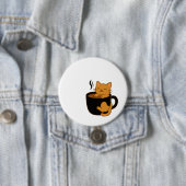 Cute Coffee Cat Button – Ginger Cat in a Mug (In situ)