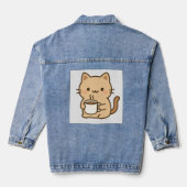 Cute Coffee Cat Kawaii Cozy Aesthetic Design Denim Jacket (Achterkant)