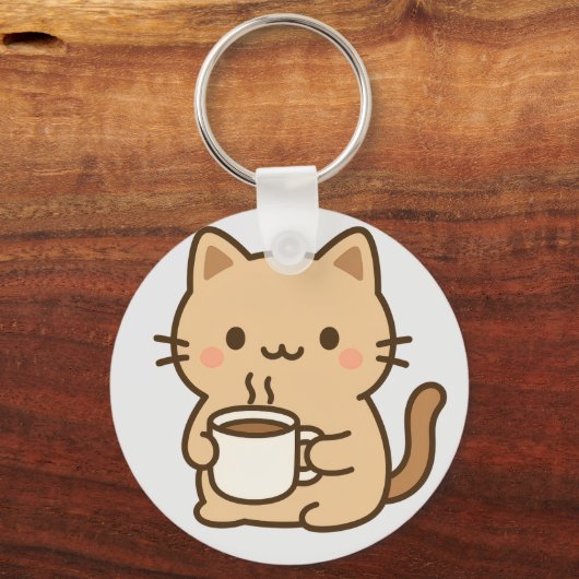 Cute Coffee Cat Kawaii Cozy Aesthetic Design Sleutelhanger (Voorkant)