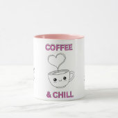 Cute "Coffee & Chill" Kawaii Mug – Coffee Lover GF (Centre)