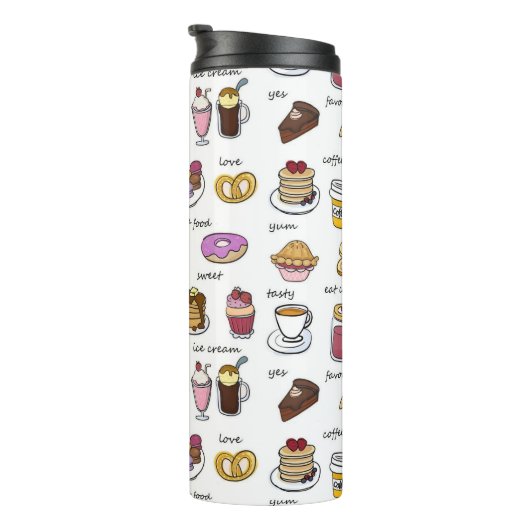 Cute Coffee en Comfort Food Illustrated Pattern Thermosbeker (Geroteerd rechts)