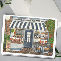 Cute Coffee House Storefront Waterverf Kaart