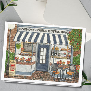 Cute Coffee House Storefront Waterverf Kaart