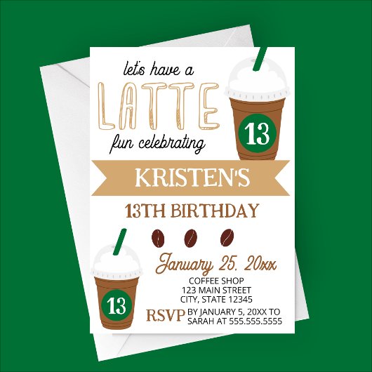 Cute Coffee Latte Birthday Invitation Kaart