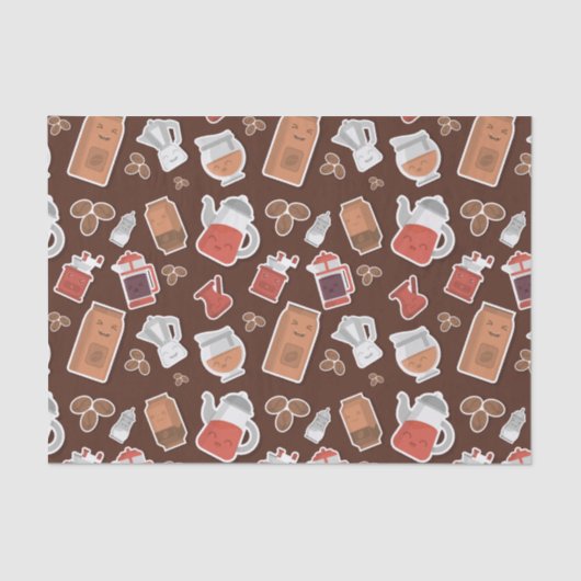 Cute Coffee Lovers Caffeine ThMED Kawaii Pattern Tissuepapier (Voorkant)