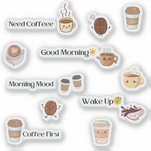 Cute Coffee Mood Sticker Sheet (Devant)