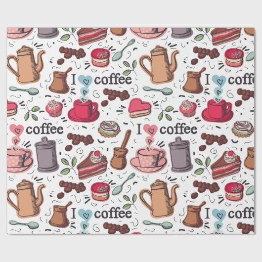 Cute Coffee Pattern Cadeaupapier (Vlak)