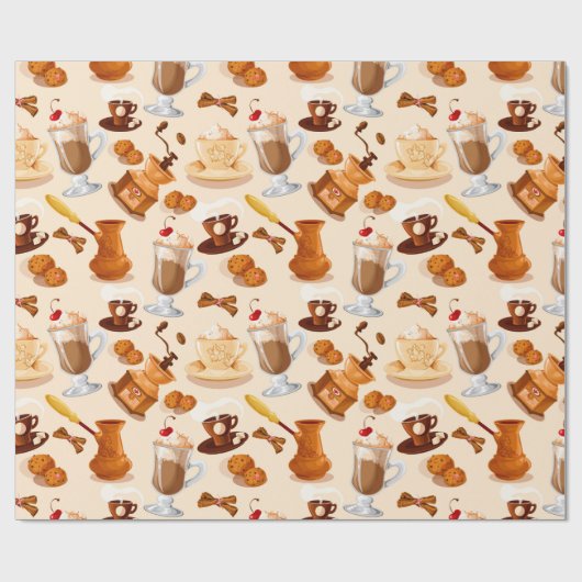 Cute Coffee Pattern Cadeaupapier (Vlak)