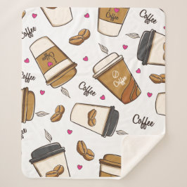 Cute Coffee Pattern Sherpa Blanket Soft & Cozy Deken