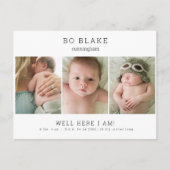 Cute Collage Foto Neutral Baby Birth Announance Aankondigingskaart (Voorkant)