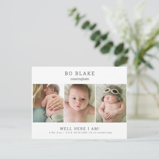 Cute Collage Foto Neutral Baby Birth Announance Aankondigingskaart (Staand voorkant)