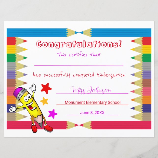 Cute & Colorful Afstuderen Certificate for Kids (Voorkant)