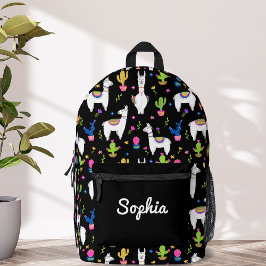 Cute Colorful Alpaca Cactus Custom Name Black Bedrukte Rugzak