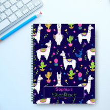 Cute Colorful Alpaca Cactus Custom Name Dark Blue