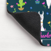 Cute Colorful Alpaca Cactus Personalized Name Muismat (Hoek)