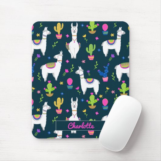 Cute Colorful Alpaca Cactus Personalized Name Muismat (Met muis)