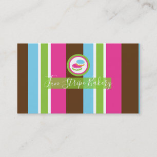 Cute Colorful Bakery Macaroons Fun Stripe Visitekaartje