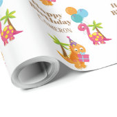 Cute Colorful Birthday Party Dinosaurs Cadeaupapier (Rol Hoek)
