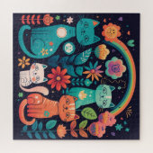 Cute Colorful Boho Cats and Flowers Legpuzzel (Horizontaal)