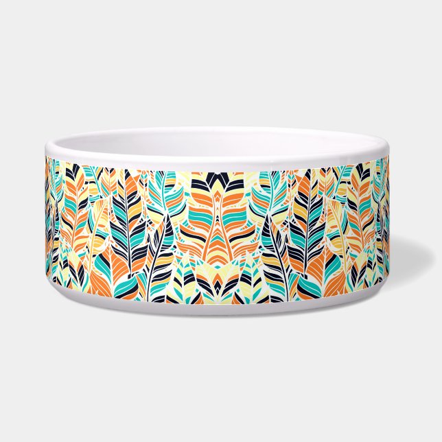 Cute colorful boho leaves pattern voerbakje (Voorkant)