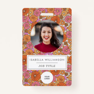 Cute Colorful Boho Pink Floral Employee Badge