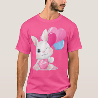 Cute Colorful Bunny Face Tie Dye red Heart flower  T-shirt