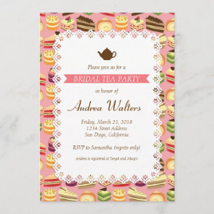 Cute Colorful Cakes Illustration Bridal Tea Party Kaart