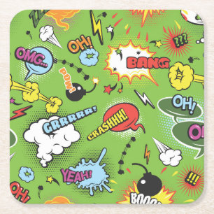 Cute Colorful Cartoon Speech Bubbles Vierkante Kartonnen Onderzetter