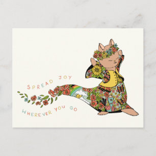 Cute Colorful Cat Spread Joy Quote Floral Farewell Briefkaart