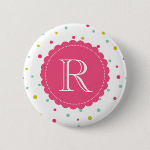 Cute Colorful Confetti Stippen Pattern Monogram Ronde Button 5,7 Cm