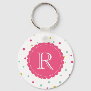 Cute Colorful Confetti Stippen Pattern Monogram Sleutelhanger