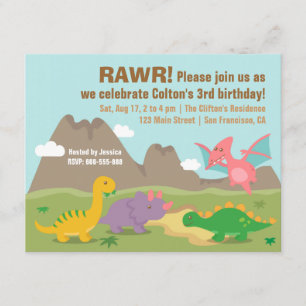 Cute Colorful Dinosaur Birthday Party Kaart