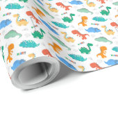 Cute Colorful Dinosaurs Illustrated Pattern Cadeaupapier (Rol Hoek)