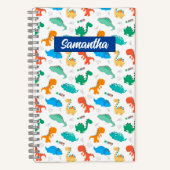 Cute Colorful Dinosaurs Illustrated Pattern Notitieboek (Voorkant)