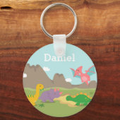 Cute Colorful Dinosaurs Kinder Sleutelhanger (Voorkant)