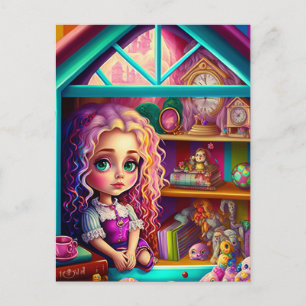 Cute Colorful Doll in een Dollhouse Briefkaart