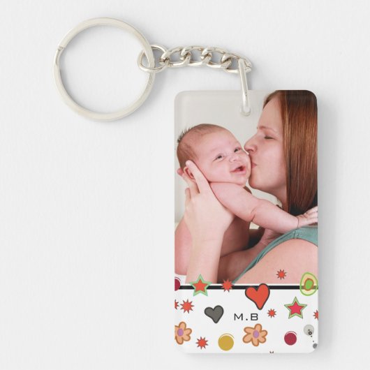 Cute Colorful Doodles Custom Two Photo Sleutelhanger (Voorkant)