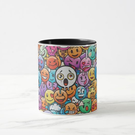 Cute Colorful Emoji Faces Pattern Mug (Centre)