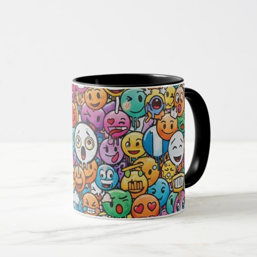 Cute Colorful Emoji Faces Pattern Mug (Devant droit)