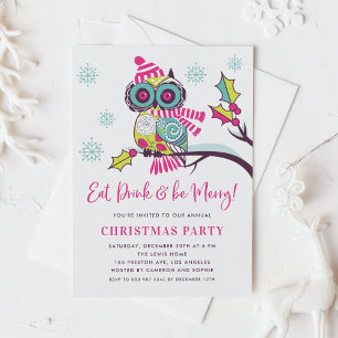 Cute Colorful Festive Neon Owl kerstparty Kaart
