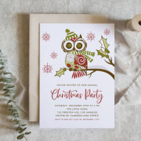 Cute Colorful Festive Red Owl kerstparty