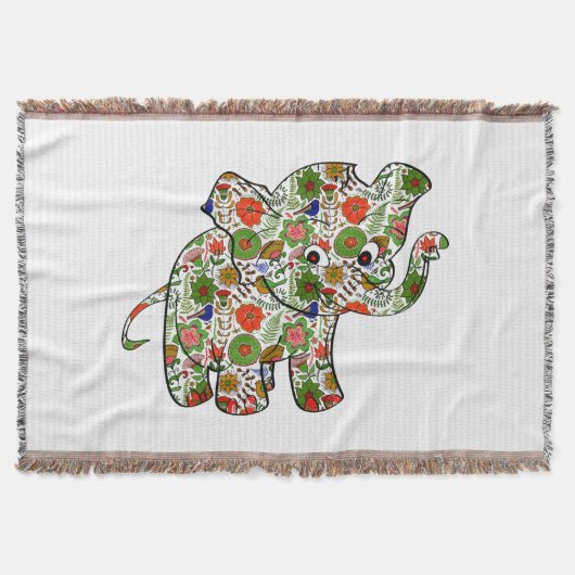 Cute Colorful Floral Baby Elephant Deken (Voorkant)