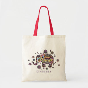 Cute Colorful Floral Baby Elephant Tote Bag