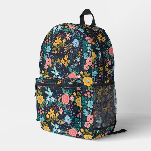 Cute Colorful Floral Pattern Bedrukte Rugzak (Achterkant Hoek Rechts)
