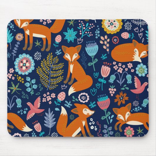 Cute Colorful Flowers & Foxes Pattern Muismat (Voorkant)