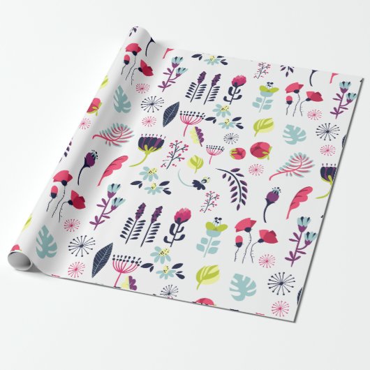Cute Colorful Flowers Pattern Cadeaupapier (Uitgerold)