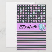 Cute Colorful Flowers Stripes Elephant Briefpapier (Voorkant / Achterkant)
